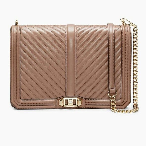 NWT Rebecca Minkoff Chevron Jumbo Quilted Leather Shoulder Bag MINK Gold AUTH!